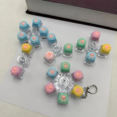 LED Light Keyboard Keychain Fidget Toy Clickable Button Stress Relief Portable Desk Ac close-up view