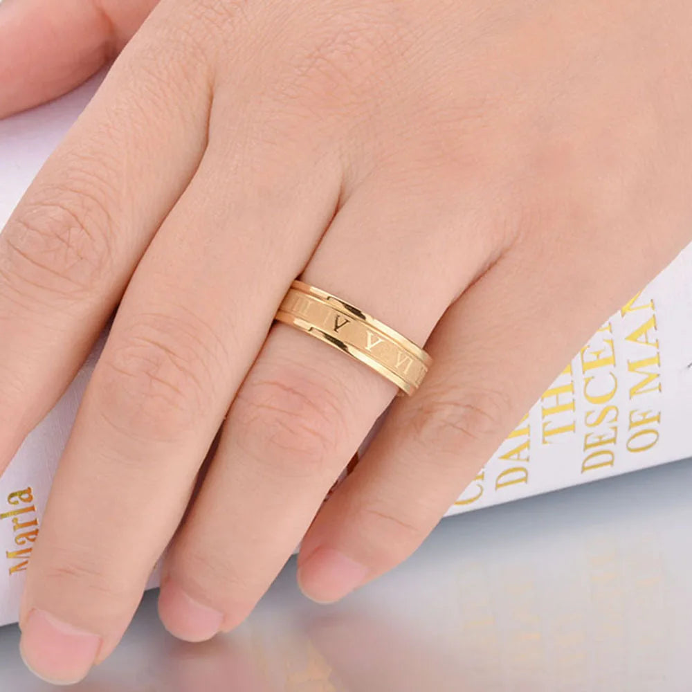 Seakissky Classic Fashion Stainless Steel Roman Digital Men Women Ring Cool Punk High alternate view