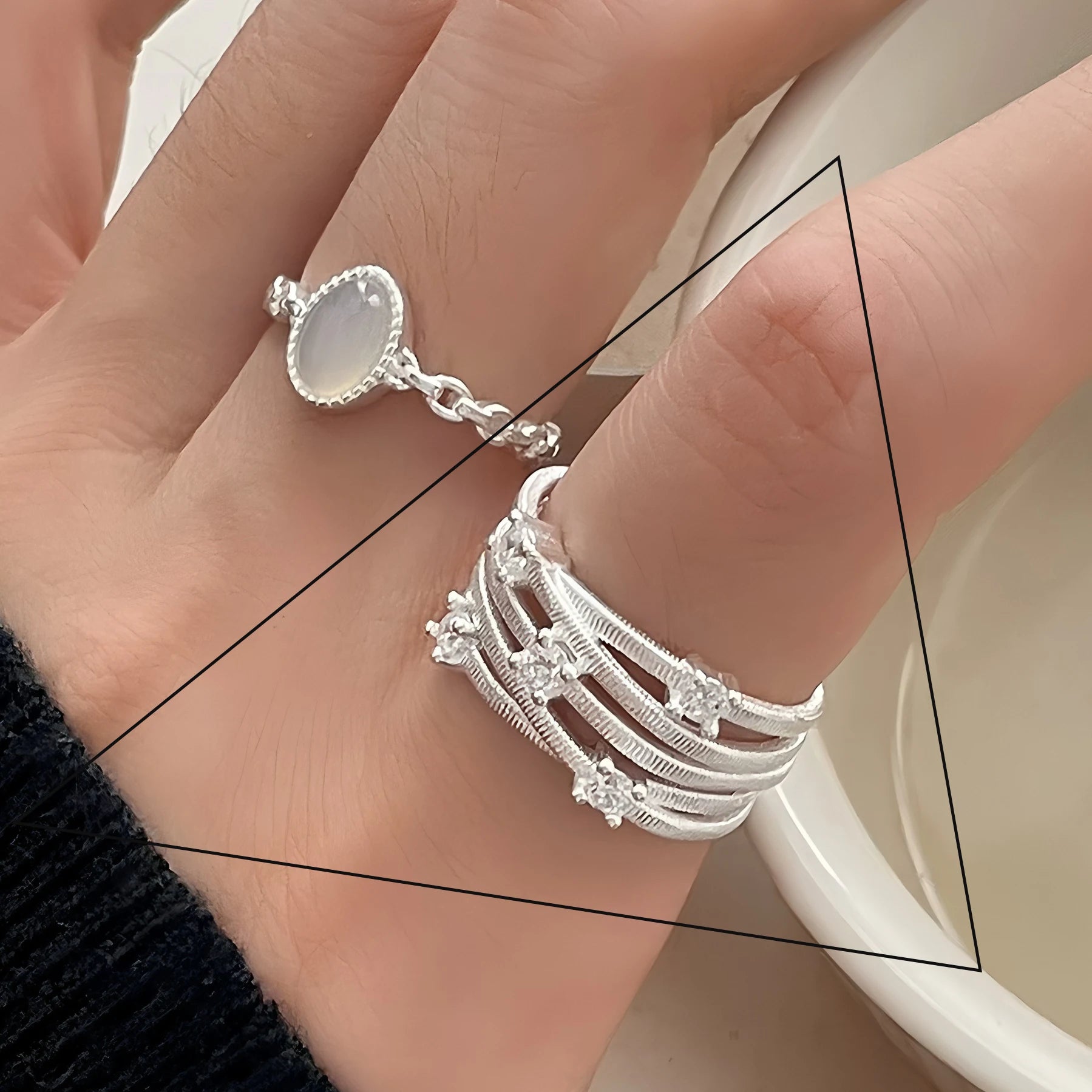 VENTFILLE 925 Sterling Silver Flower Lace Ring Korean Fashion Opening Inlaid CZ Adjust close-up view