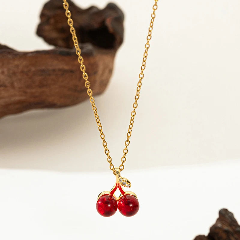 ANENJERY 316L Stainless Steel Fruit Pendant Necklace | Simple Fashion Jewelry for Wom lifestyle view