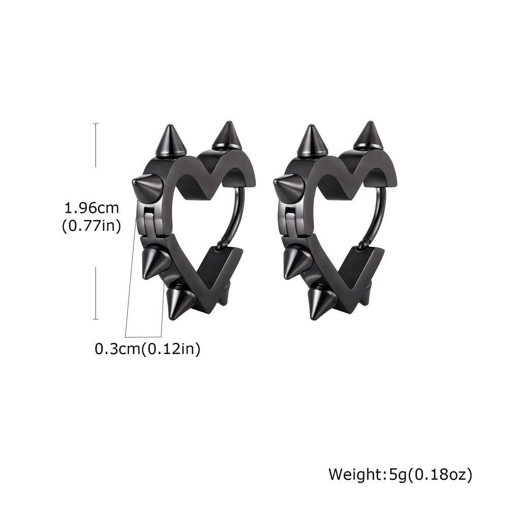 Exaggerated Spike Rivet Heart Stud Earrings | Stainless Steel Goth Punk Jewelry alternate view