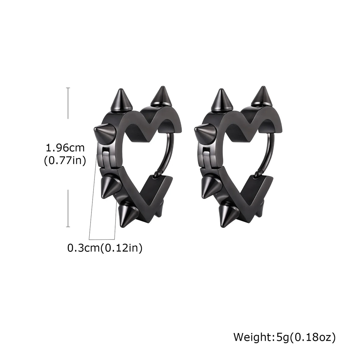 Exaggerated Spike Rivet Heart Stud Earrings | Stainless Steel Goth Punk Jewelry alternate view