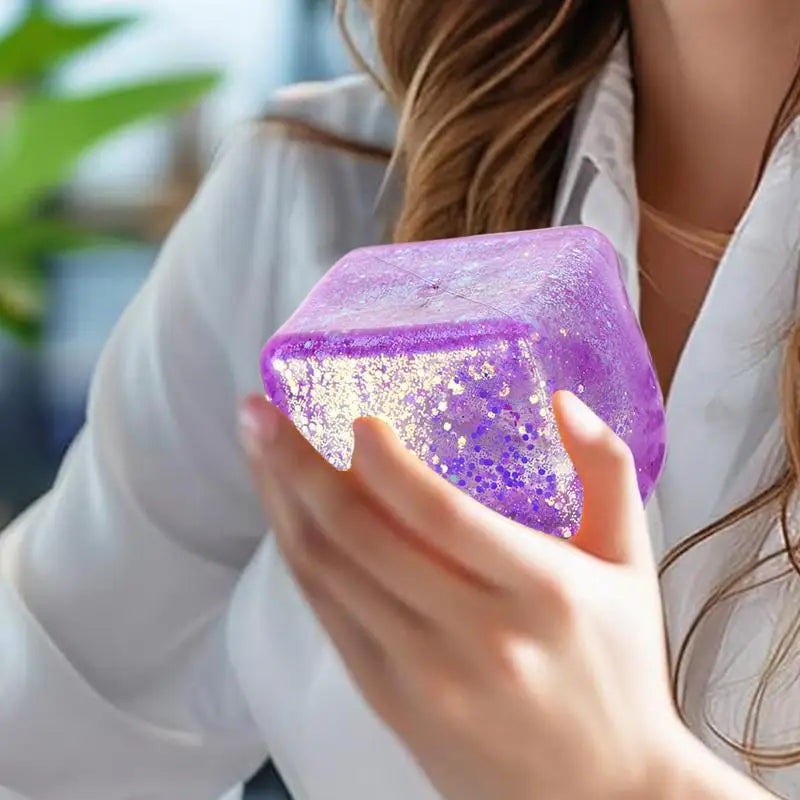 Maltose Cube Stress Squeeze Toy | Slow Rebound Polar Light Colorful TPR Block additional angle