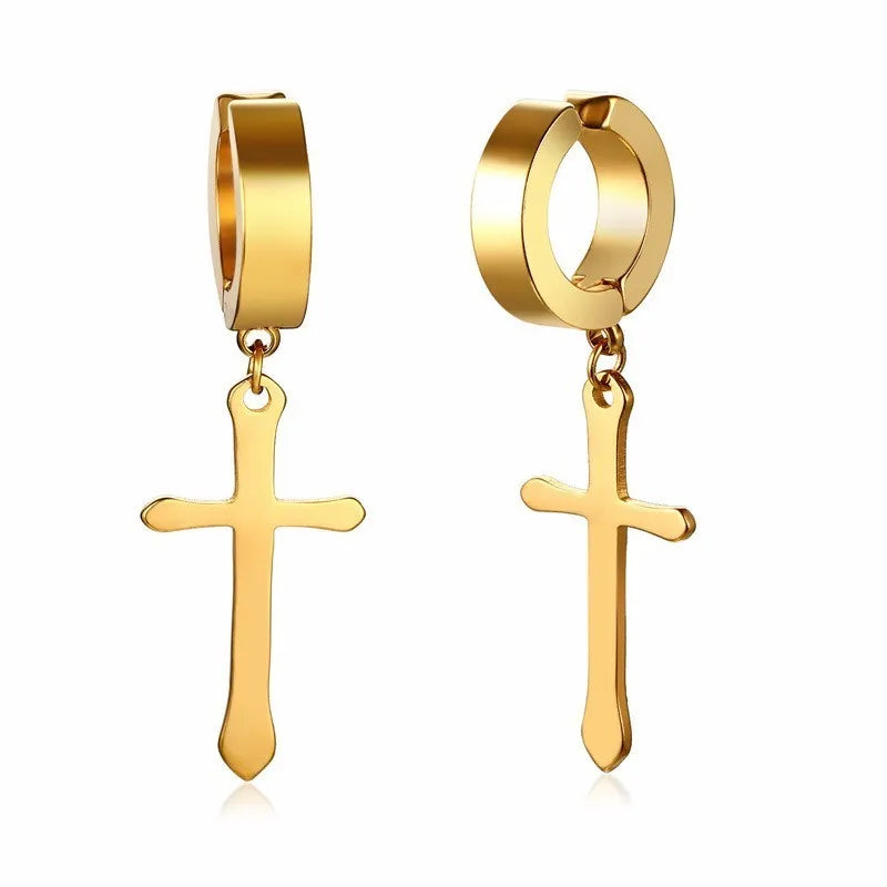 Stainless Steel Cross Earrings for Men | Religious Stud Earrings lifestyle view