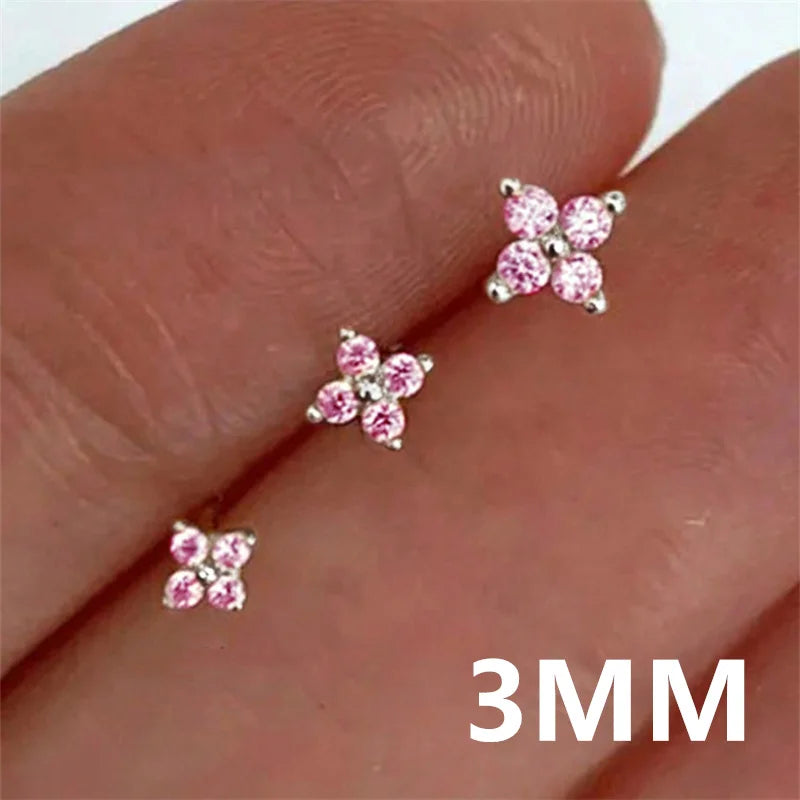 Huitan Korean Style Flower Stud Earrings Women Gold Color White Cubic Zirconia Small alternate view