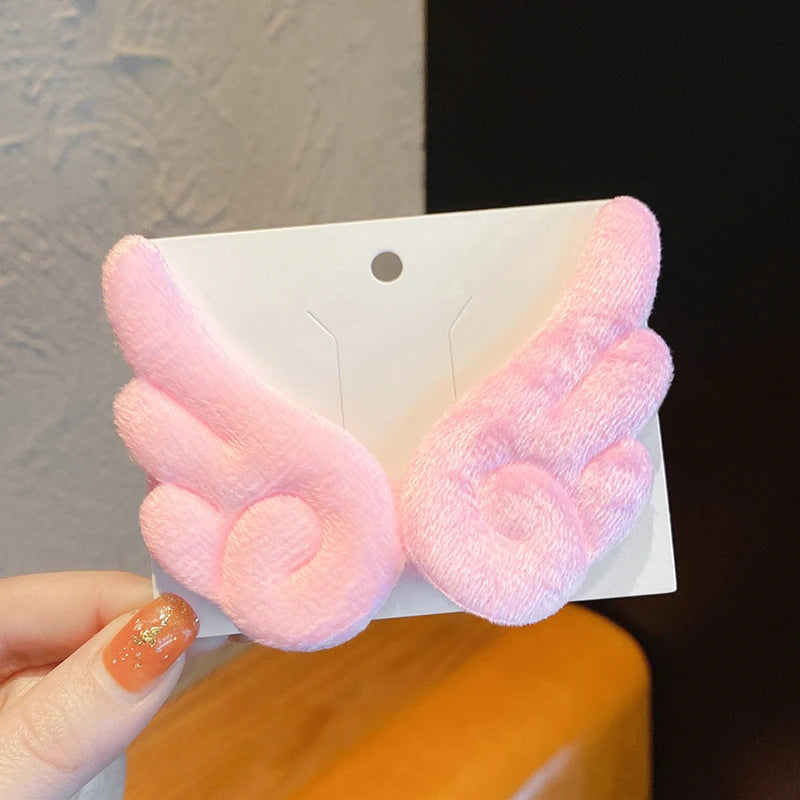 2Pcs Angel Hair Clips Girls Kids Cartoon Plush Pins Barrette White Wing Hair Hoop Chr lifestyle view