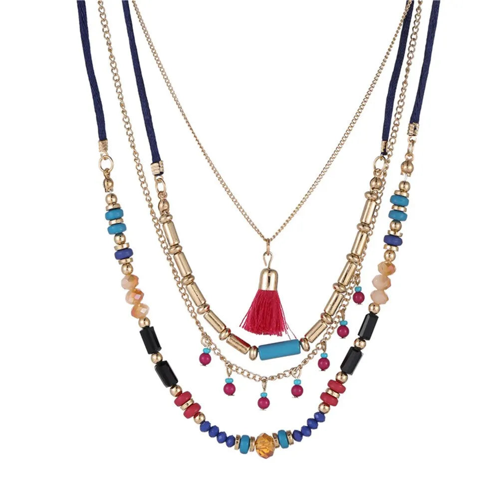 Bohemian Multilayer Handmade Colorful Beads Chain Pendant Necklaces For Women Girls A alternate view