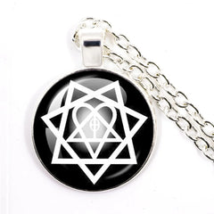 Hip Hop Rock Music Band Him Heartagram Glass Cabochon Pendant Star Heart Patten Necklace Chain Charm Necklace Jewelry Gift