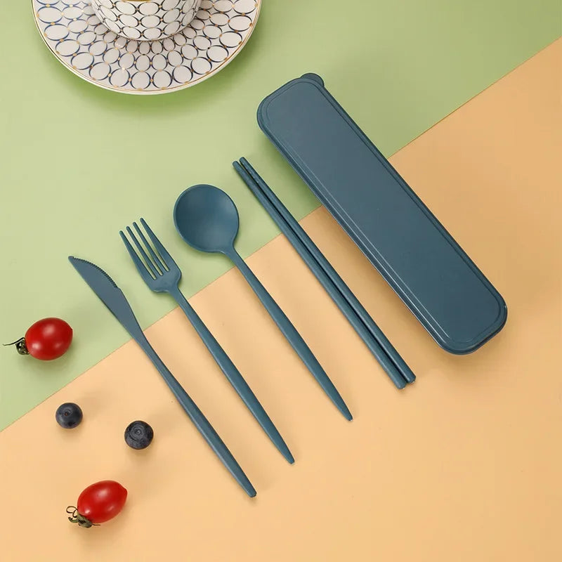 4-piece Portable Utensils, Healthy Eco-Friendly Wheat Straw Cutlery, Reusable Chopstic close-up view