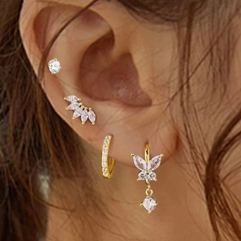 4Pcs Crystal Huggie Hoop Earring Set For Women Fashion Cartilage Piercing Earrings He lifestyle view