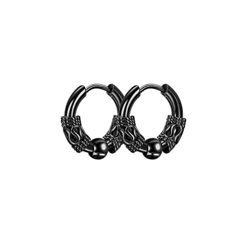 2/4pcs Punk Stainless Steel Round Circle Totem Hoop Earrings,Hip Hop Male Ear Piercing close-up view