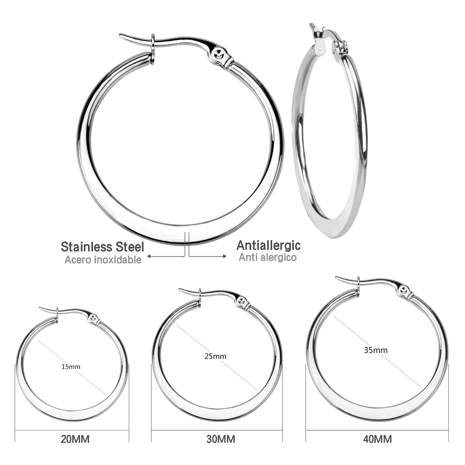 LUXUSTEEL Stainless Steel Hoop Earrings | Simple Geometric Shapes for Women close-up view
