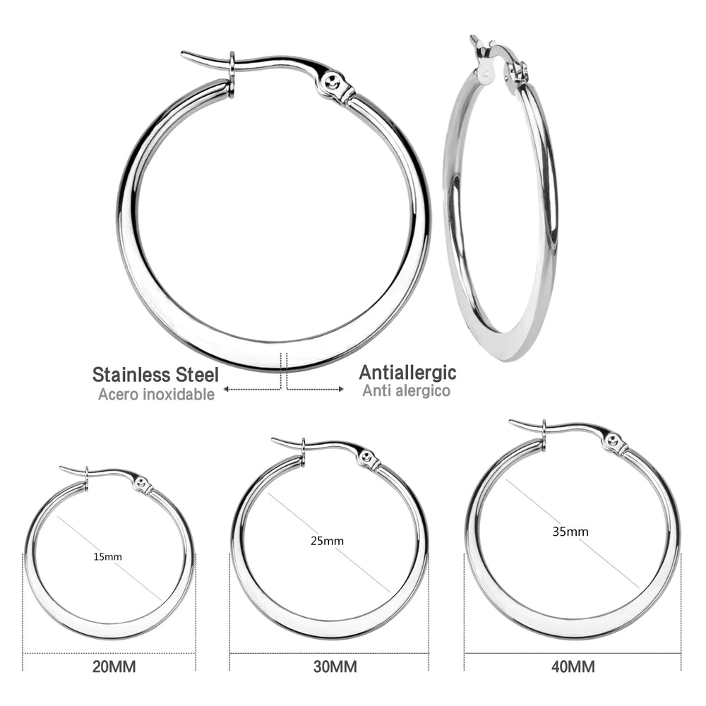 LUXUSTEEL Stainless Steel Hoop Earrings | Simple Geometric Shapes for Women close-up view