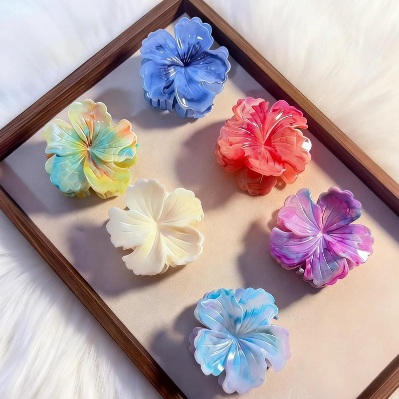 1/6pcs Rendering Colorful Flower Hair Clip for Woman Elegant Korean Style Shark Clip Fashion Girl's Ponytail Clip Hair Clamp