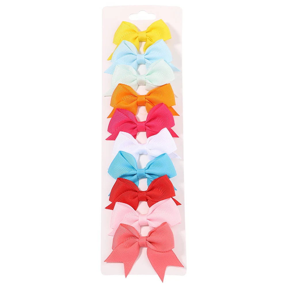 10Pcs/Set New Cute Solid Ribbon Bowknot Hair Clips for Baby Girls Handmade Bows Hairp alternate view