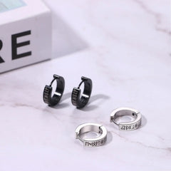 1Pc Norse Viking Runes Hoop Earrings for Men Women Stainless Steel Huggie Hoop Earring close-up view