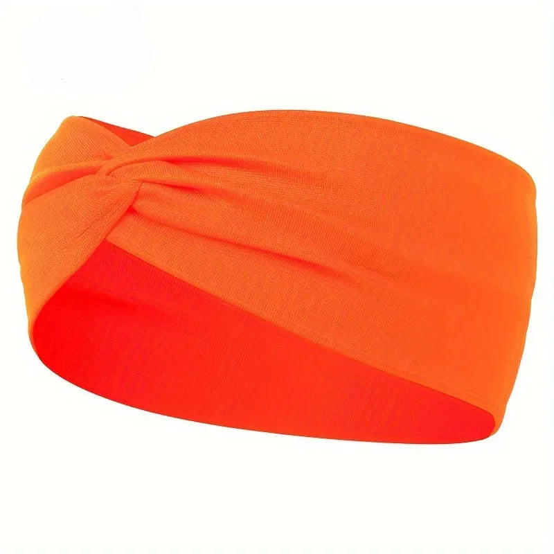 Simple Solid Color Cross Knotted Elastic Wide Headband Women Unisex Sports Yoga Hair lifestyle view