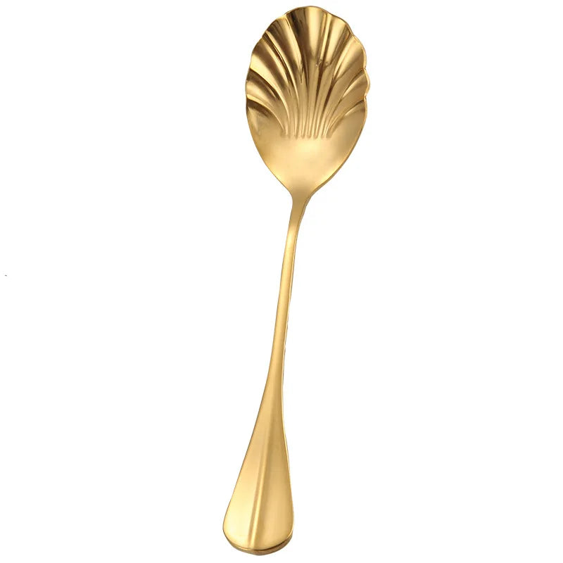 Shell Shape Stainless Steel Spoon with Long Handle | Dessert Spoon and Ice Cream Scoo lifestyle view