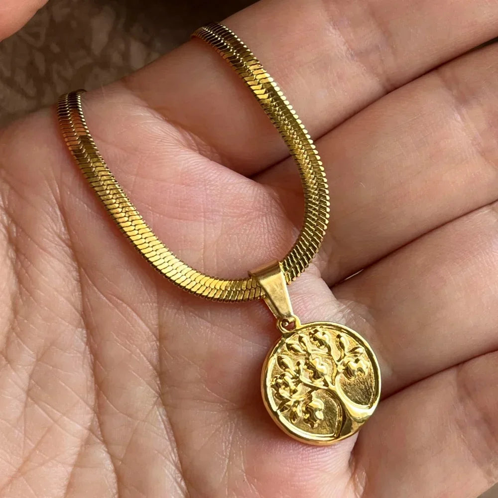 Tree of Life Pendant Necklace | Stainless Steel Family Tree Jewelry for Men and Women lifestyle view