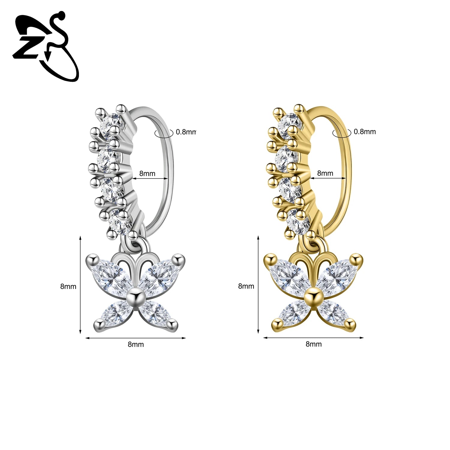 ZS 1 Piece 20G Trendy Hoop Nose Rings Women Moon Star Flower Pendant Septum Piercing E close-up view