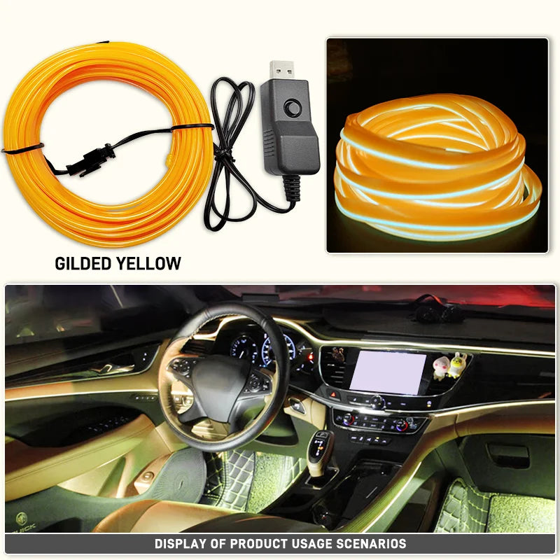 Car Interior EL Wire Neon Strips | Flexible LED Atmosphere Lamp close-up view