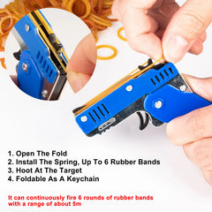 Mini Alloy Foldable Rubber Band Gun Keychain | Quick Shooting Toy close-up view