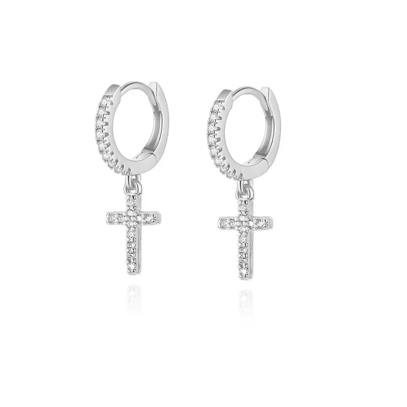 VOQ Silver Color Cross Zircon Pendant Earrings Personality Accessories Pendant Earrin alternate view