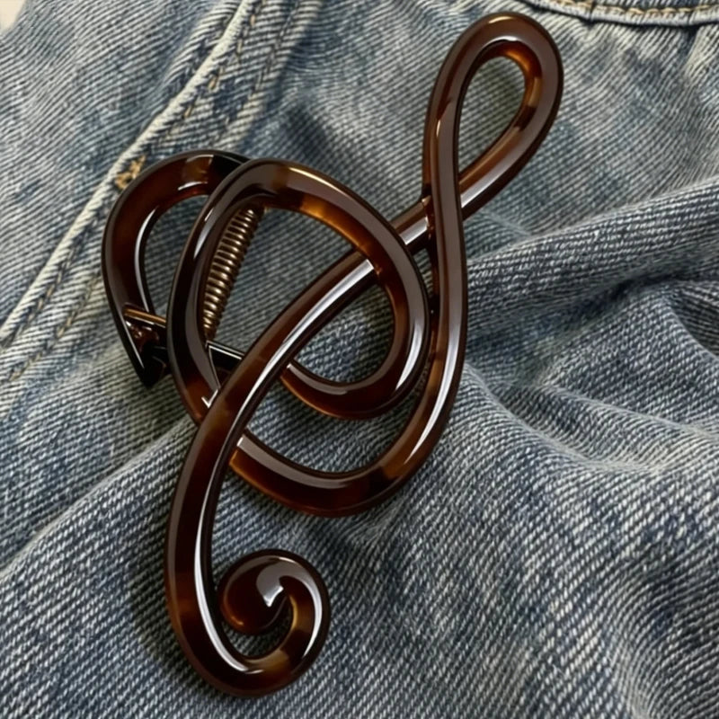 Musical Note Hair Clip Retro Resin Tea Color alternate view