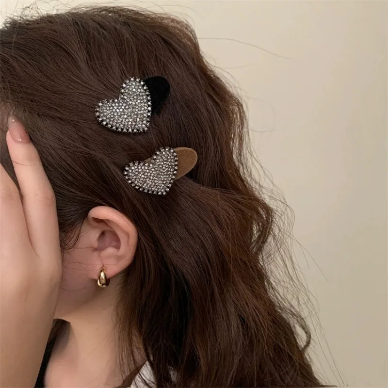 Beautiful Heart-shaped Hairpins for Women Shiny Rhinestone Small Spring Clip Hair Ornaments