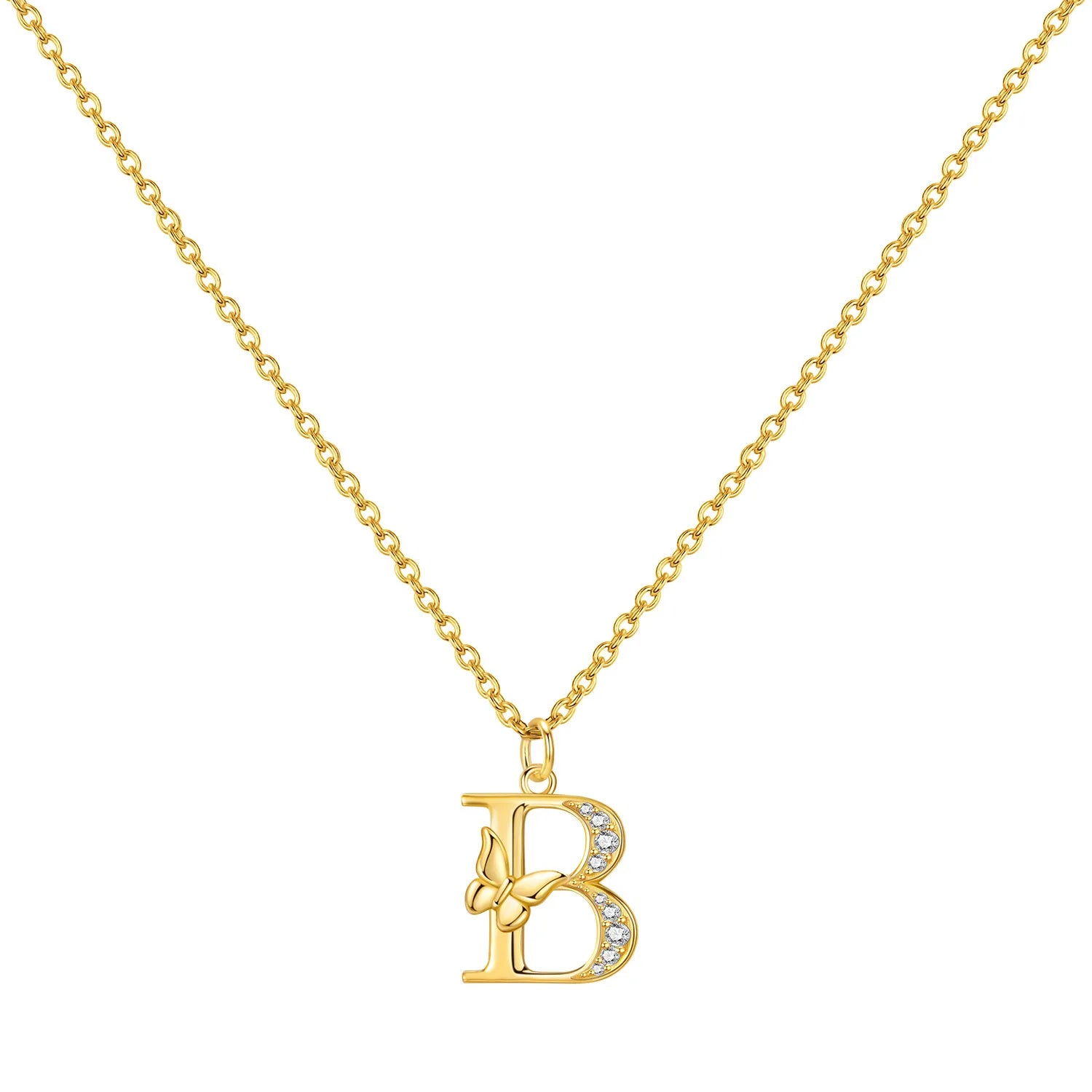 925 Sterling Silver Butterfly Initial Necklace | 26 Letter Y-Shaped Pendant for Women close-up view