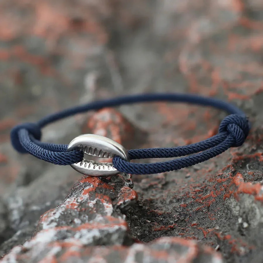 Handwoven Rope Macrame Bracelet for Men | Adjustable Shell Beach Surfer Bracelet detail view