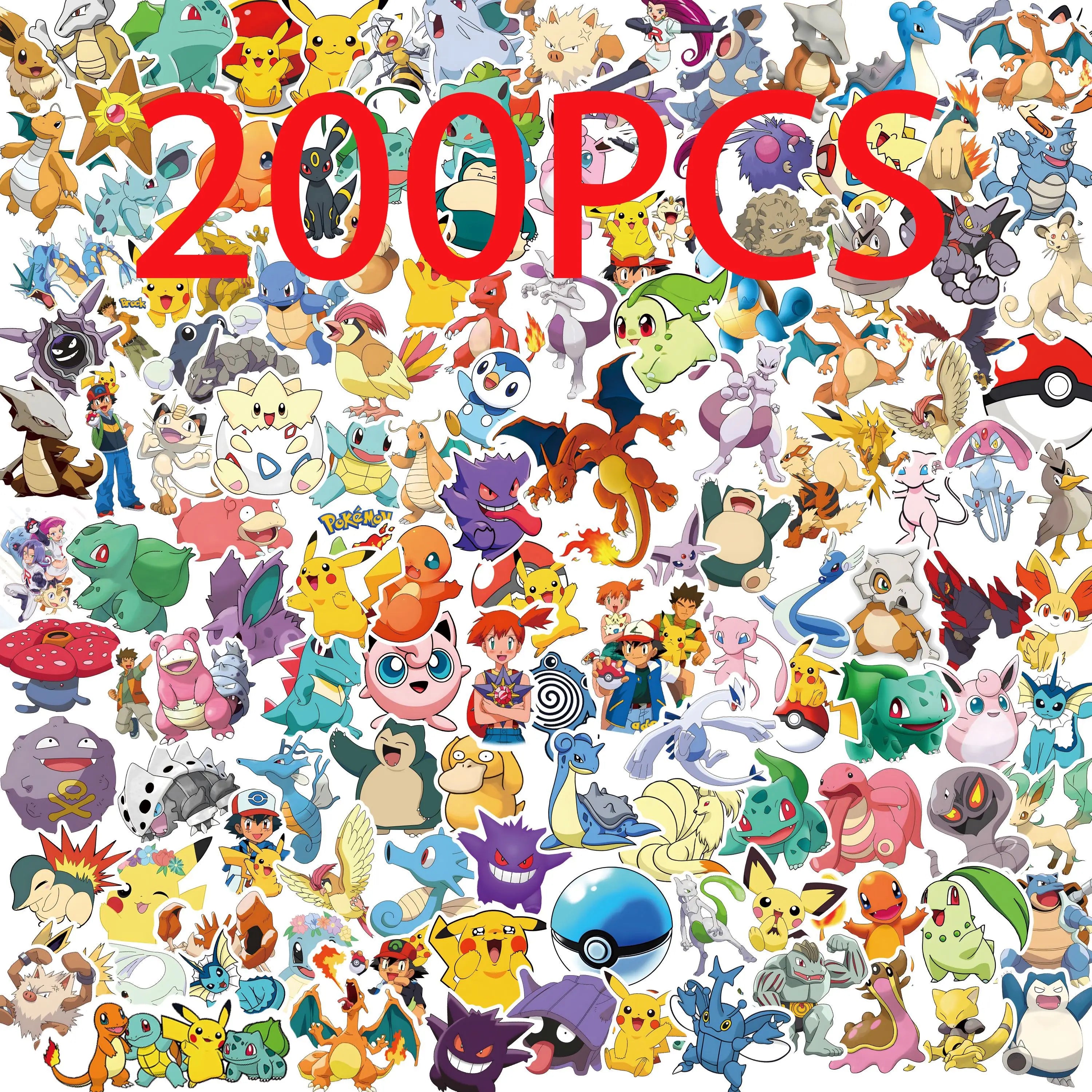50/100/200pcs Pokemon Anime Stickers Pikachu Kawaii Sticker Laptop Suitcase Skateboard Guitar Phone
