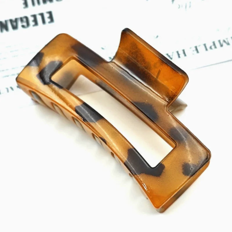 2Pcs Elegant Leopard Print Rectangular Plastic Shark Hair Claw Clips, Women Hair Accessories for Hair Styling