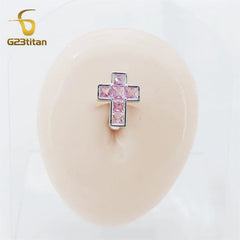1.6mm 14G Titanium Bar Navel Ring Pink Zircon Cross 6-16mm CZ Short alternate view