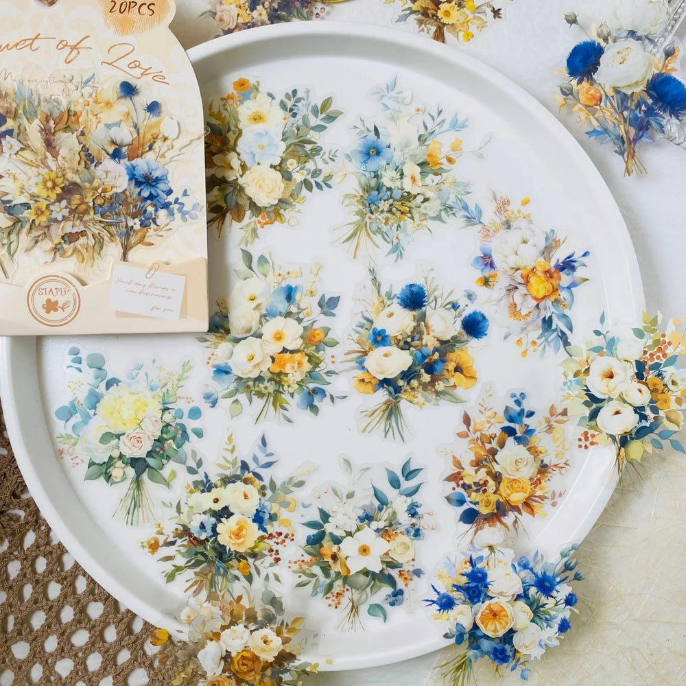 Vintage Floral PET Sticker Pack | 20 Transparent Decals for Junk Journaling close-up view
