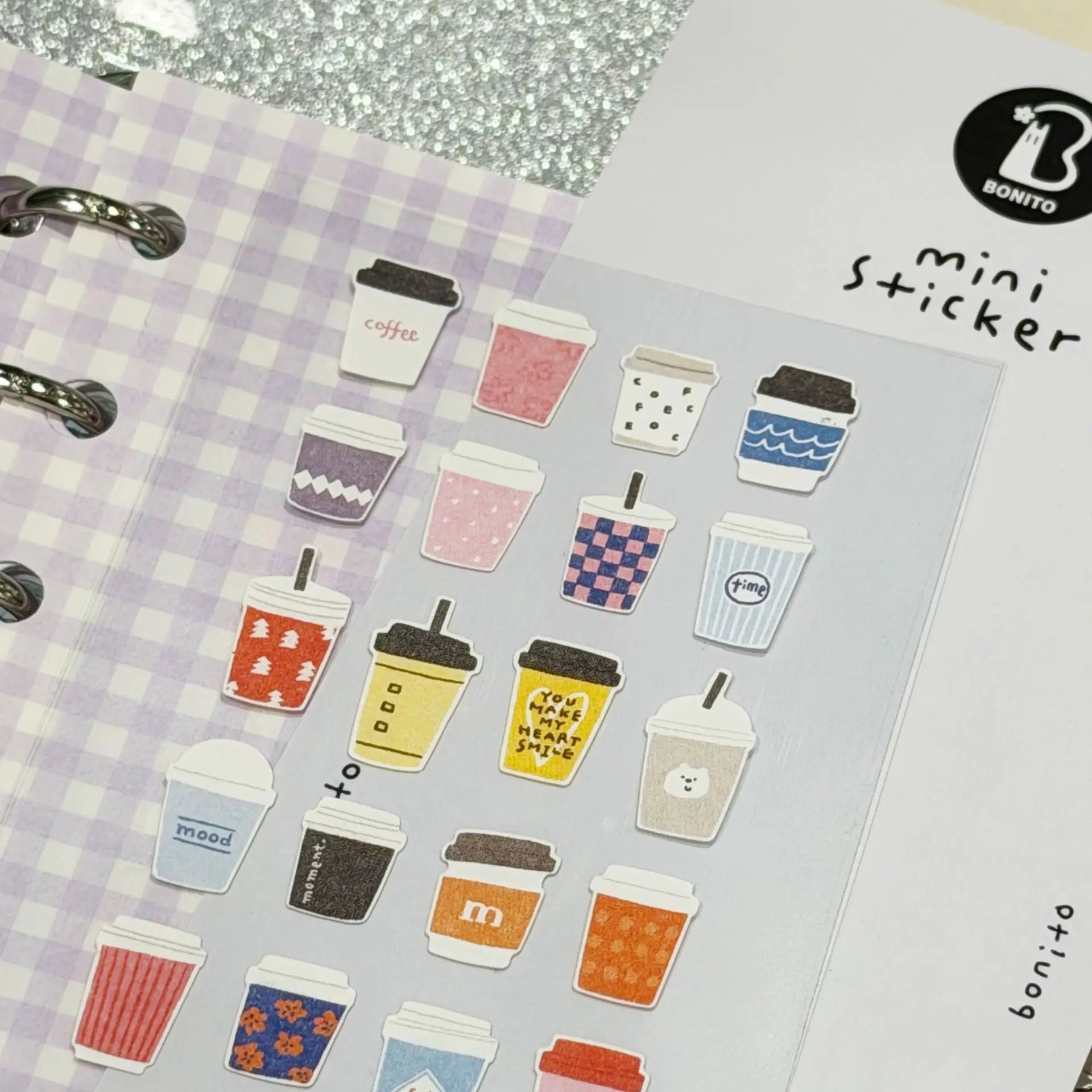 Mini Coffee Cartoon Stickers for Scrapbooking and DIY Journal | Cute Stationery Set close-up view