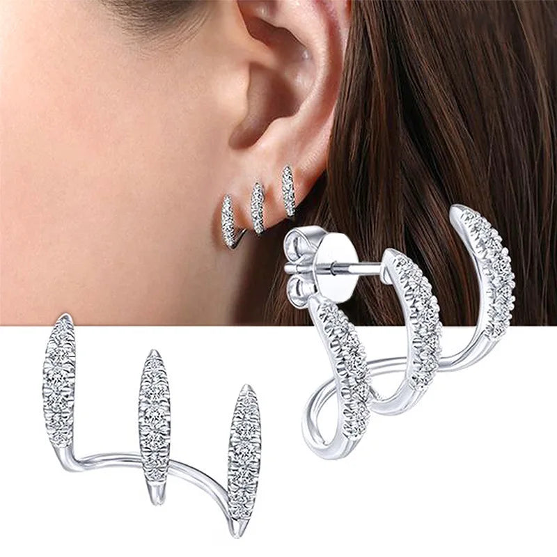 Exquisite Silver Color Claw Stud Earrings with Crystal Modern Versatile Fashion Women' close-up view