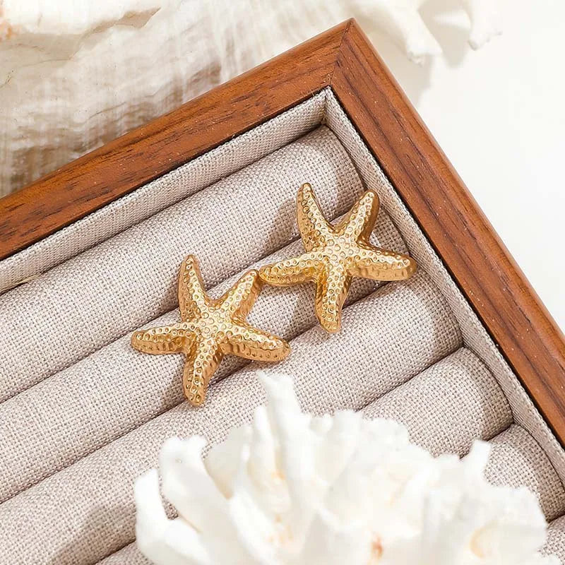 Punk Metal Starfish Stud Earrings for Women | Fashion Gold Color Geometric Jewelry alternate view