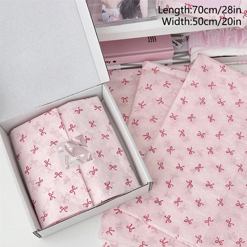 10 Pink Bow Snow Pear Wrapping Paper Sheets | Handmade Flower Bouquet Packaging additional angle