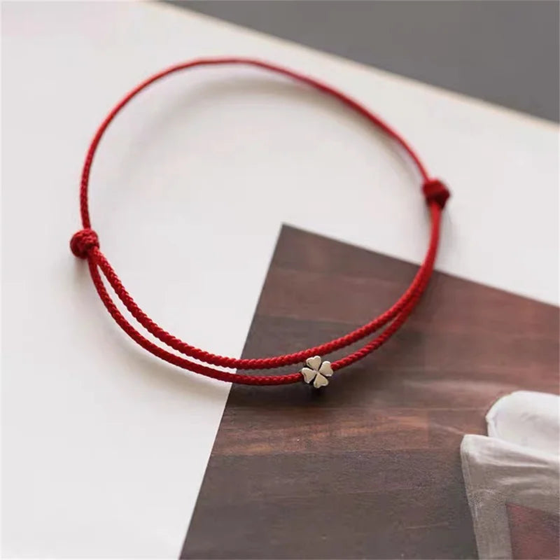 Four-leaf Clover Red String Bracelet | Lucky Charm Handmade Jewelry for Women and Men detail view