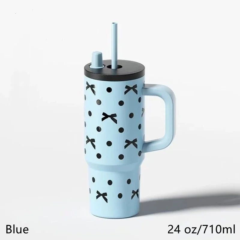 24oz Portability Tumbler with Handle Straw Lid Large Volume Stainless Steel Vacuum Insul detail view