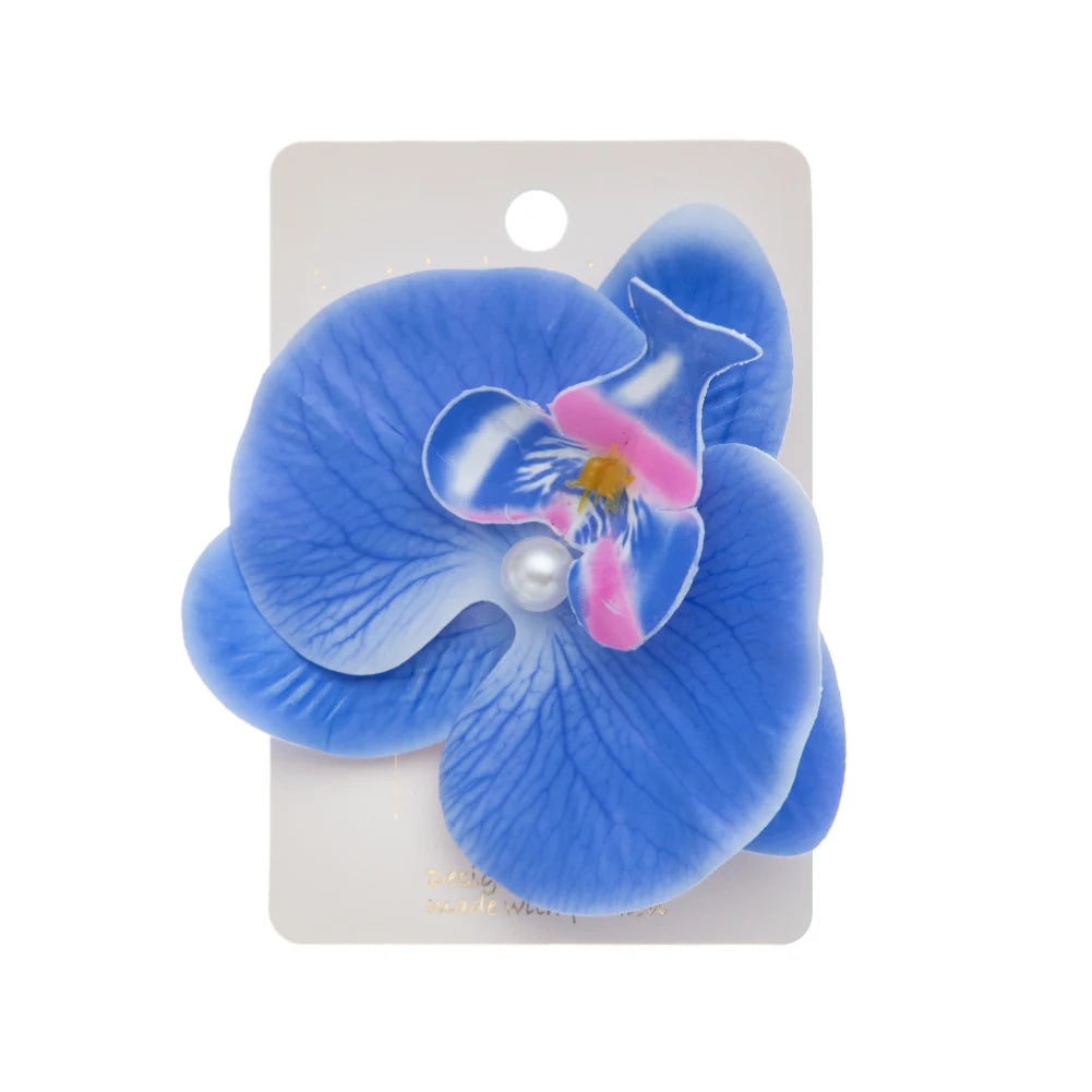Artificial Orchid Flower Butterfly Hair Clips for Woman Girls Phalaenopsis Pearl Duckb close-up view