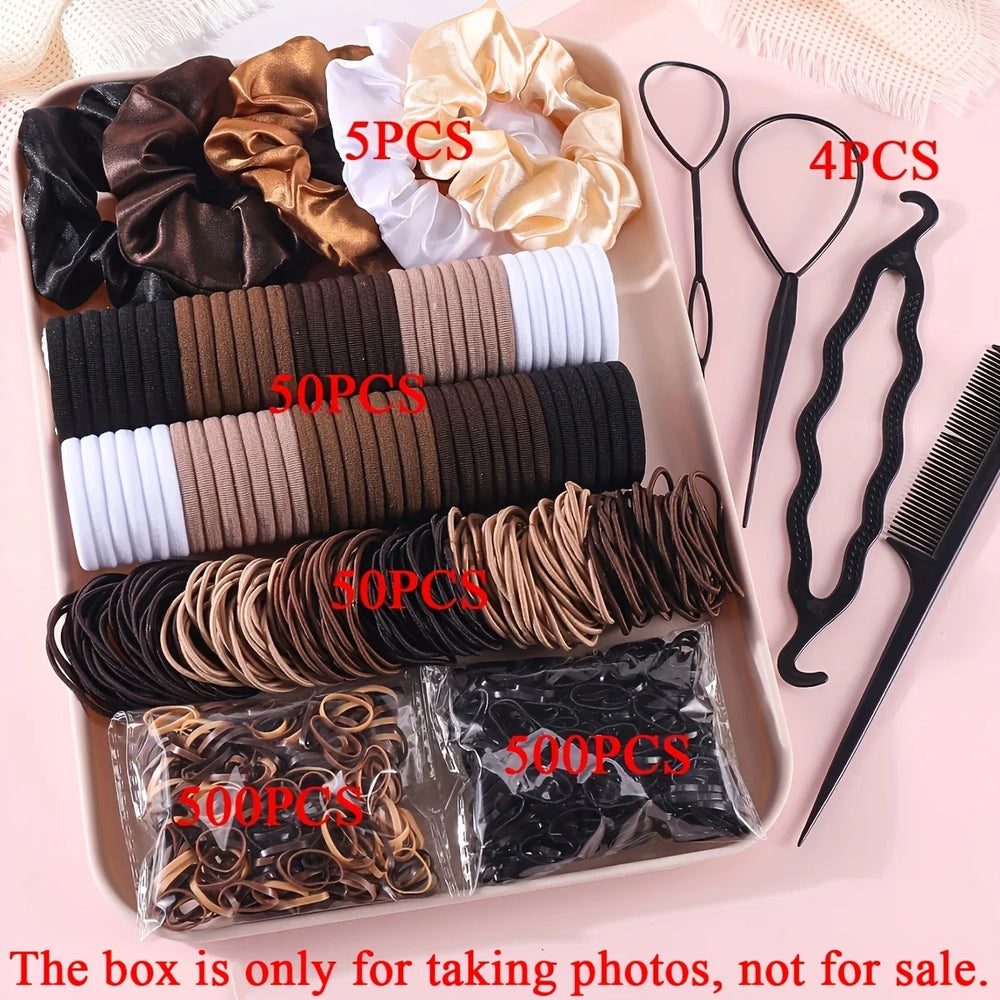 Women Dark Hair Set Elastic Seamless Ponytail Scrunchies Small Rubber Bands Hair Ties alternate view