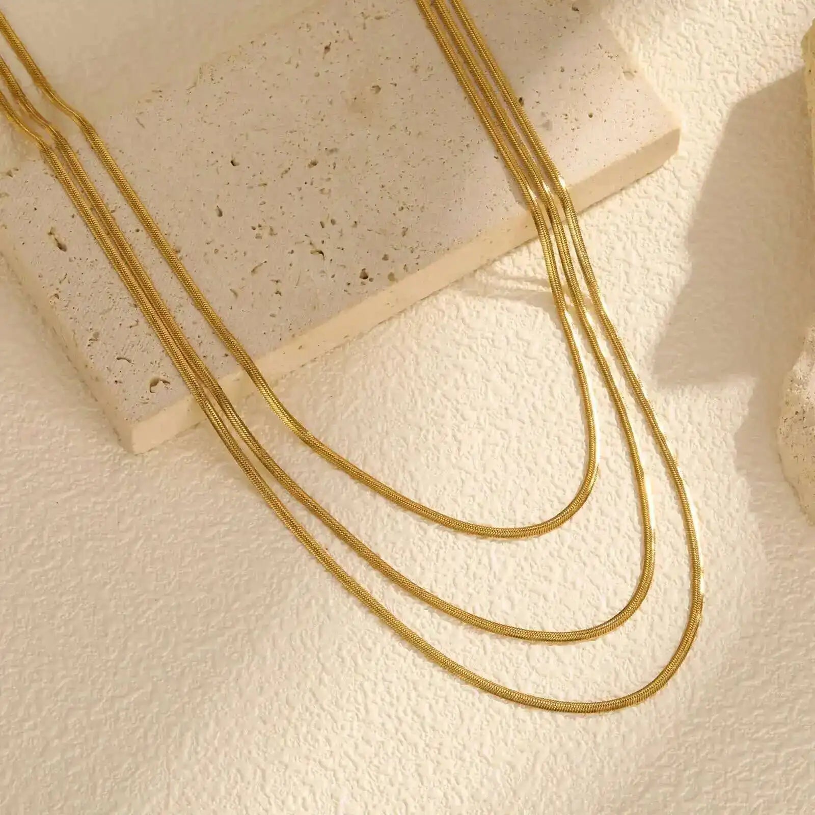 Waterproof Layering Necklaces for Women,stainless Steel Triple Stacked Snake Clavicle Ch detail view