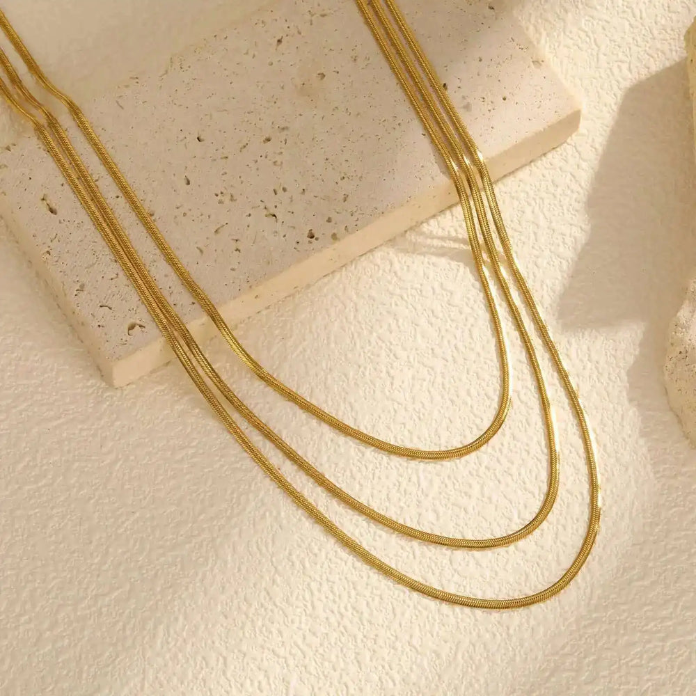 Waterproof Layering Necklaces for Women,stainless Steel Triple Stacked Snake Clavicle Ch detail view