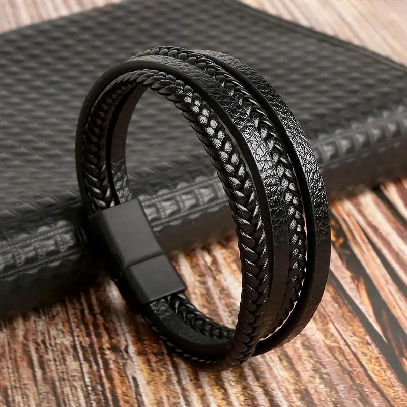 Classic Men's Leather Bracelet New Style Hand-woven Multi-layer Combination Accesso additional angle