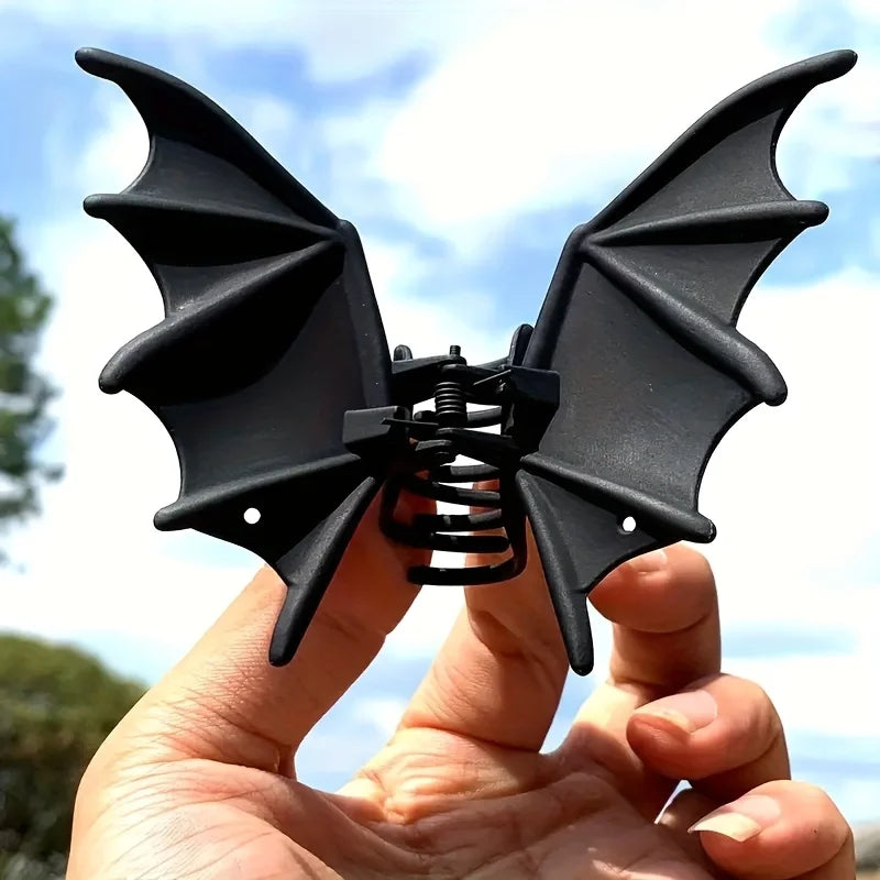 Gothic Bat Hair Clip Halloween Matte Black Gothic Punk-Style Animal Print Hairpin for lifestyle view
