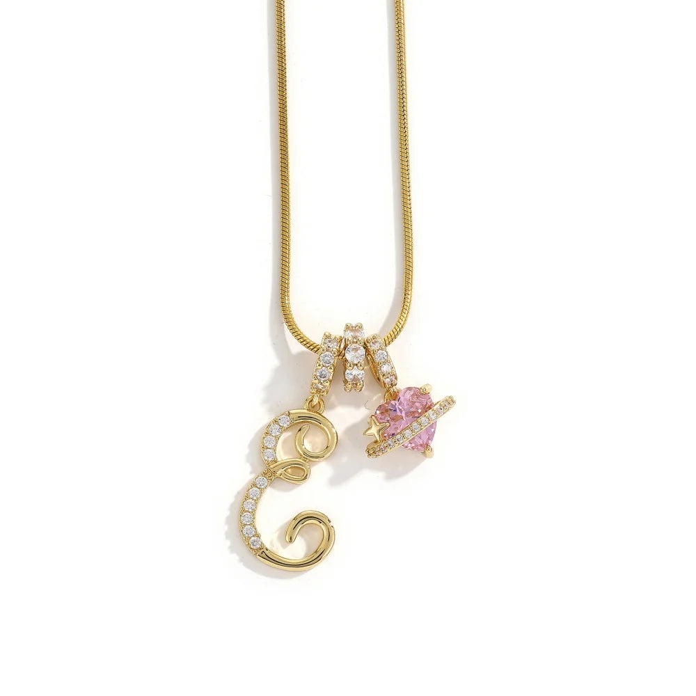 Gold Color Zircon Flower Pendant Necklace Female A-Z 26 Letter Alphabet Wedding Jew additional angle