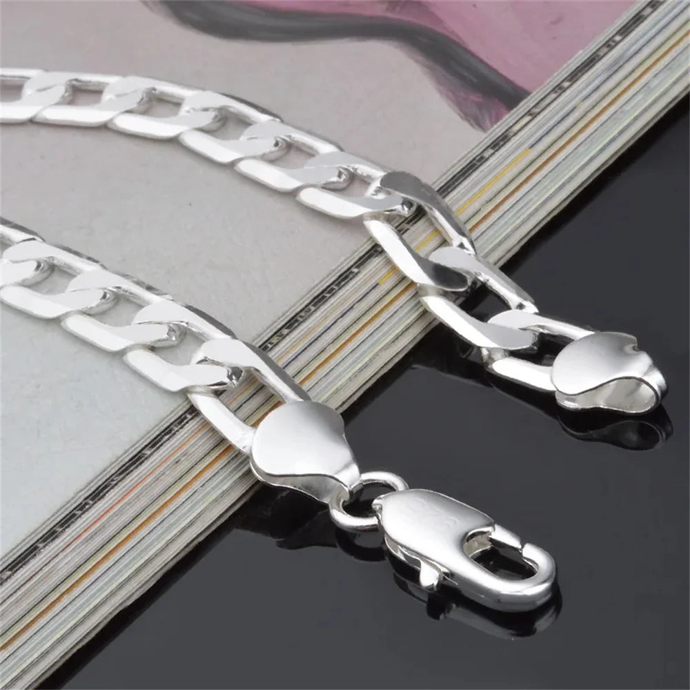 New 925 Sterling Silver Side Side Silver Bracelet 6MM8MM10MM12MM Men's and Women's Jew close-up view