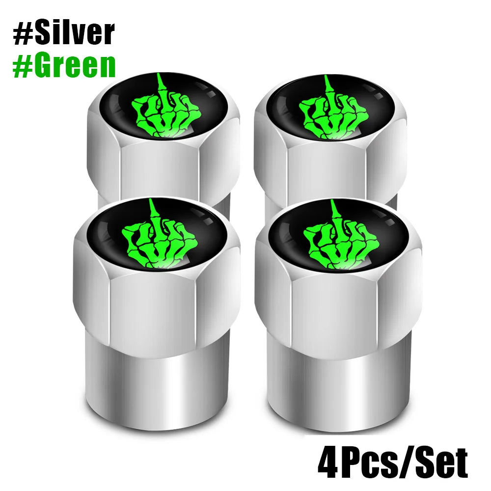 Red Skull Logo Valve Caps 4 Pcs Aluminum Alloy Tire Stem Covers additional angle